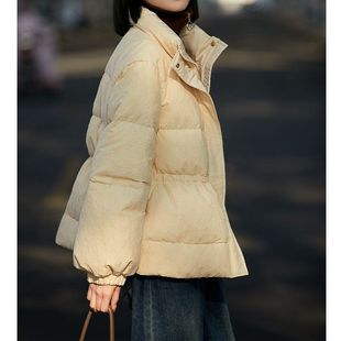 轻奢桑蚕丝棉提花高端95白鹅绒羽绒服女装短款小众2024冬季女新品