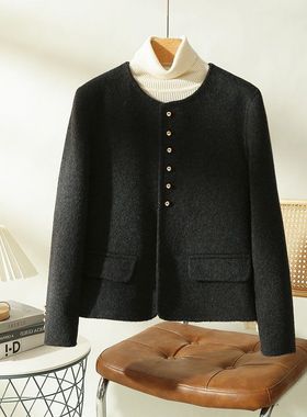 深灰色新款大衣女小小个子纯色香风2025外套毛呢短款秋冬上衣羊毛
