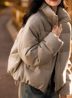 外套羊毛灰色奢雅95鹅绒新款女装高领羽绒服白短款冬季质感服鹅绒