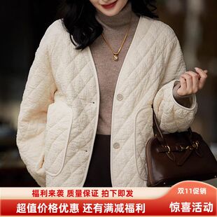 菱形格子 轻薄百搭叠穿棉服 短款外套女装高端女款2024秋冬新款