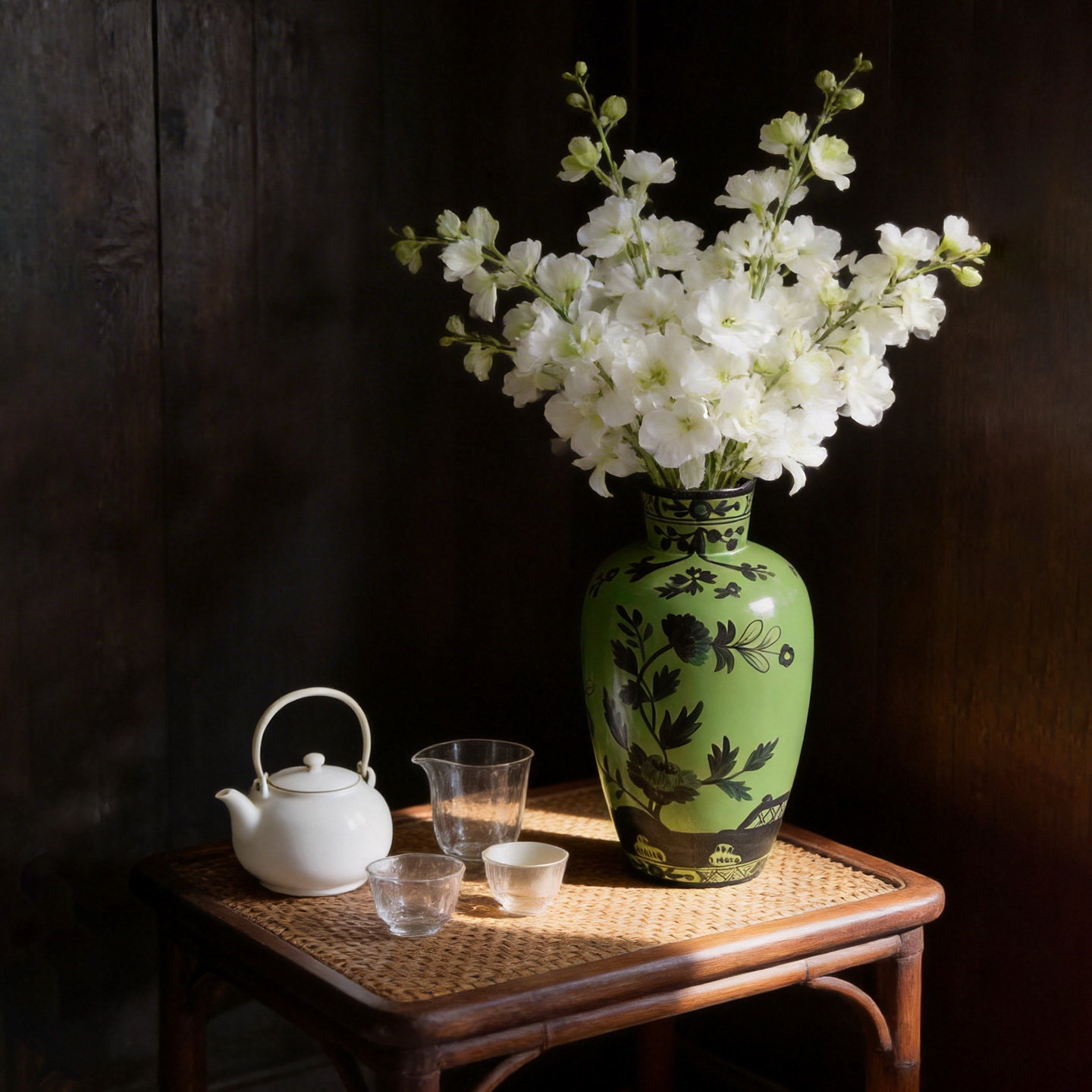 新中式复古绿釉黑彩陶瓷花瓶禅意插花器茶室民宿客厅玄关装饰摆件