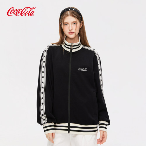 Coca-Cola/可口可乐秋季卫衣女美式星星织带夹克立领宽松开衫外套