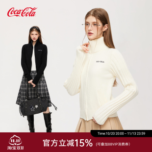 Coca-Cola/可口可乐秋冬毛衣女修身显瘦拉链立领针织衫开衫外套