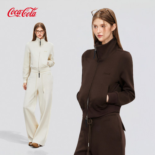 Coca-Cola/可口可乐立领夹克套装女秋季外套直筒裤运动休闲阔腿裤
