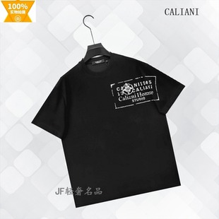 CALIANI卡里亚尼 2026春夏新款圆领T恤衫 棉质漆印镶标 溜肩阔版