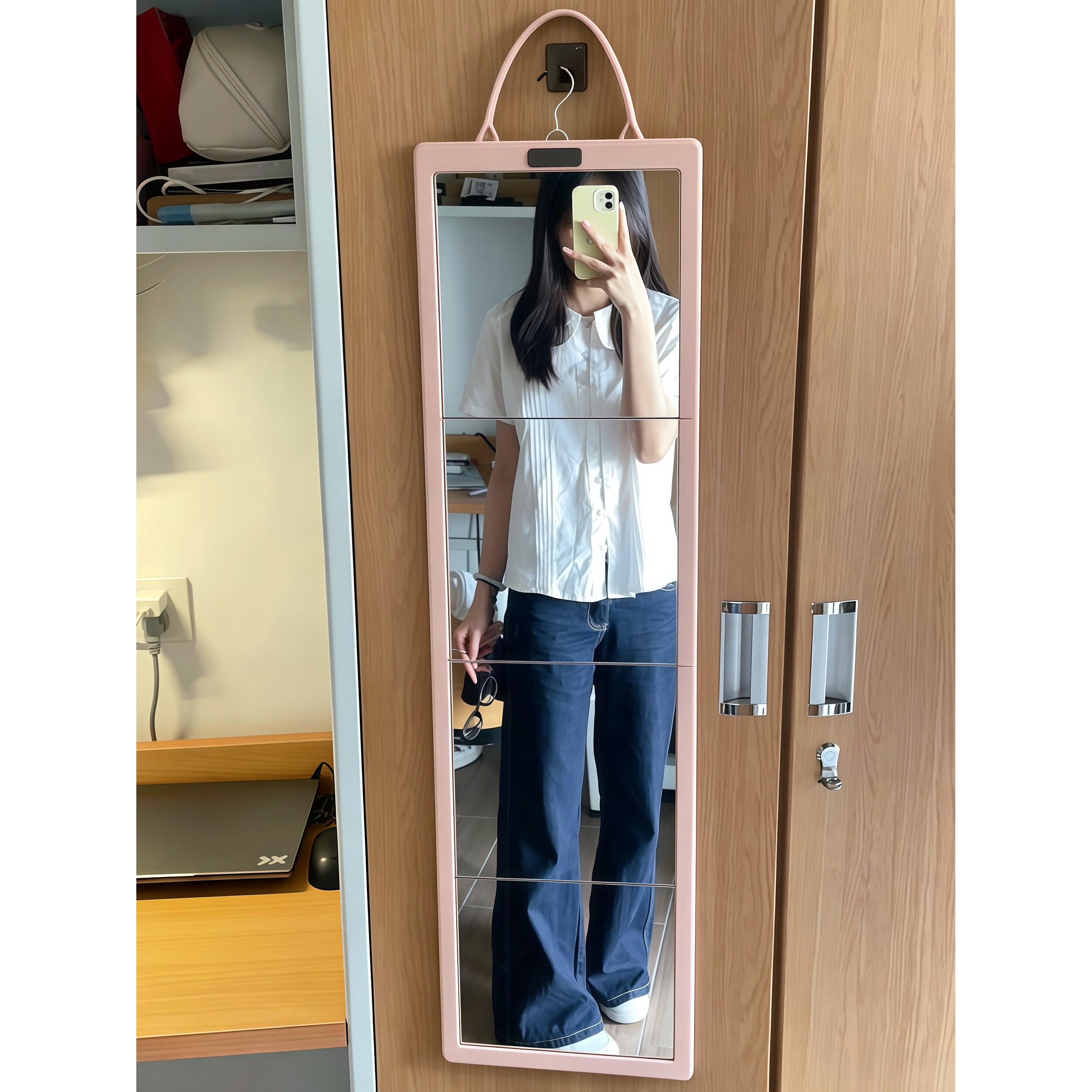 折叠全身镜!镜子学生宿舍专用化妆镜收纳可挂柜子门后穿衣镜防摔