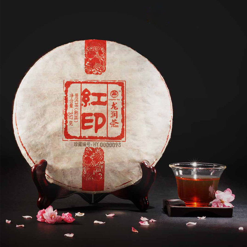 云南龙润茶红印2019年普洱茶熟茶甄选邦东古树357g高品质七子茶饼