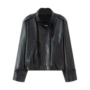 高级感设计时尚 新款 百搭黑色立领皮衣短外套女上衣 2025秋季 艾系
