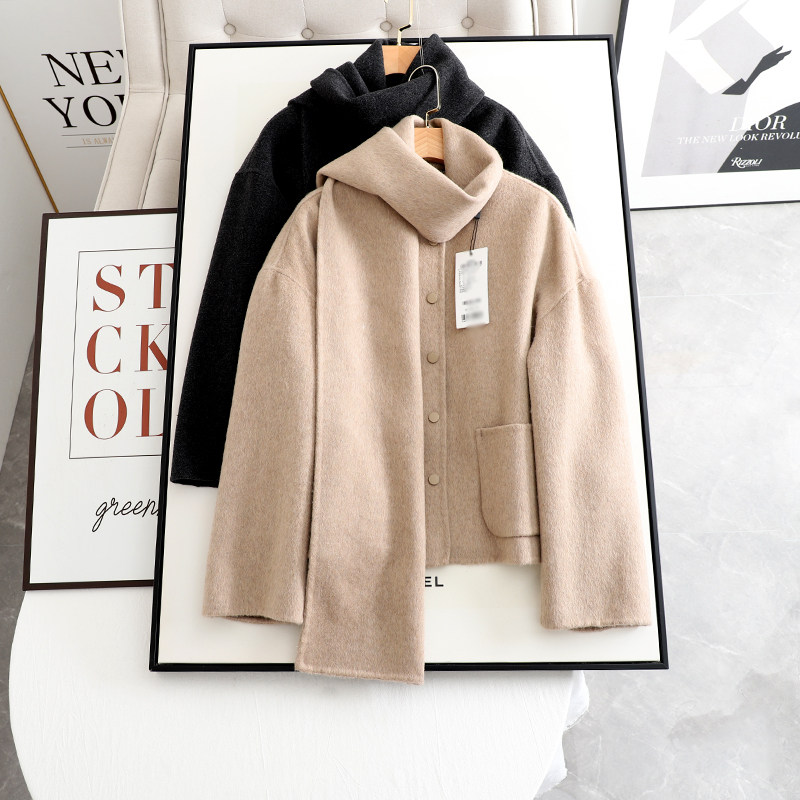 麦系の可拆卸围巾双面呢2025秋冬新款韩系休闲宽松羊毛呢大衣外套,女装/女士精品,毛呢外套,淘宝优惠券,粉丝福利购,淘宝优惠卷