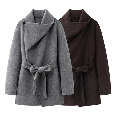 艾系の大翻领双面羊绒大衣女小个子2025冬新款高级感短款毛呢外套
