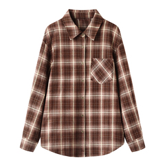 影系の英伦风格子衬衫女2025秋冬季新款挺括量感复古长袖翻领衬衣