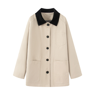 糕端 2025秋季 新款 斜纹棉翻领气质单排扣风衣外套女 木巨4900