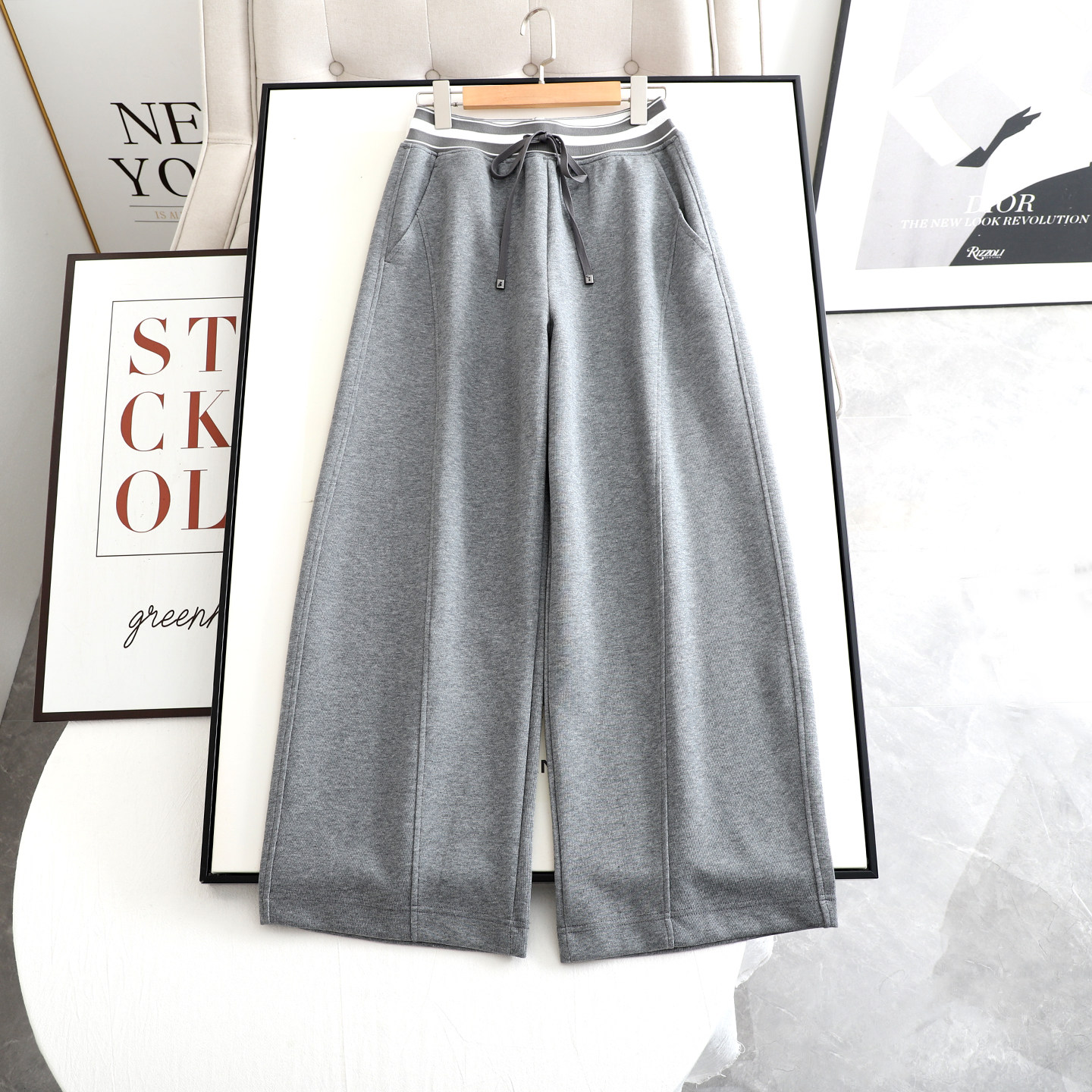 麦系の2026春季新款时尚百搭松紧高腰显瘦慵懒风系绳直筒休闲裤女,女装/女士精品,休闲裤,淘宝优惠券,粉丝福利购,淘宝优惠卷