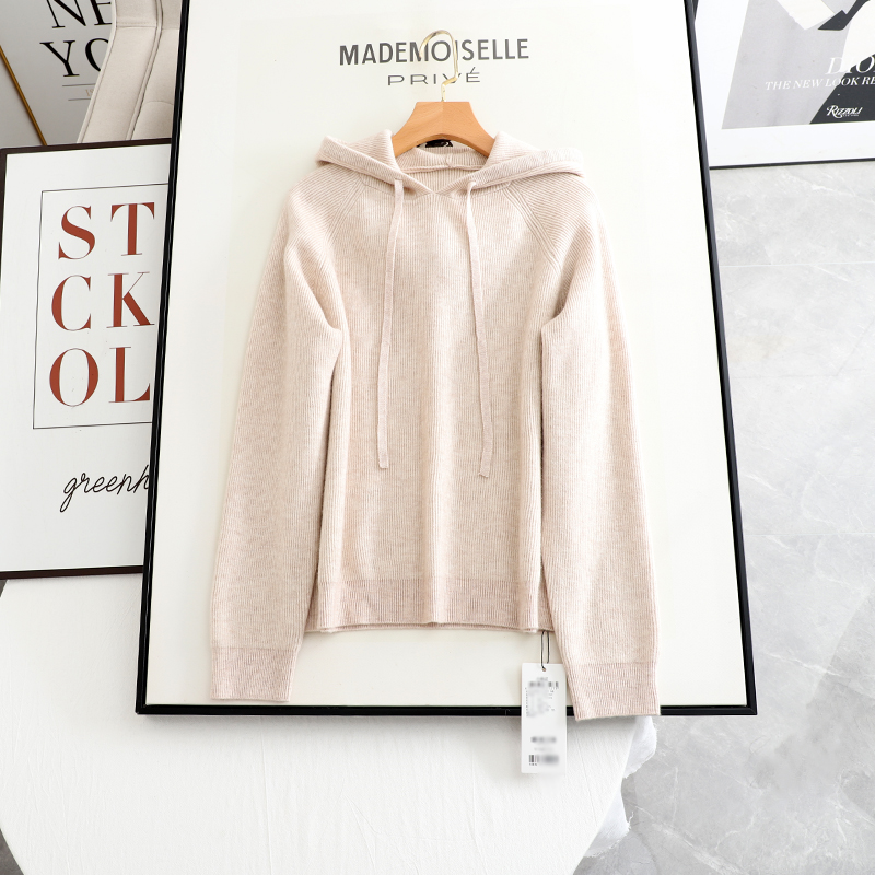 麦系の软糯原绒米毛衣2025秋冬新款气质简约百搭连帽针织衫女上衣