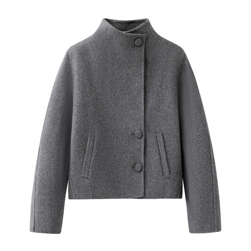 朗+の气质薄款双面羊毛呢大衣短款小个子毛呢外套女2025秋冬新款