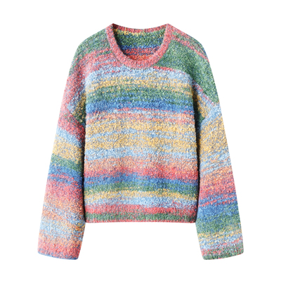 阔系の彩色毛衣宽松圆领针织衫女2025秋冬新款多巴胺气质长袖上衣