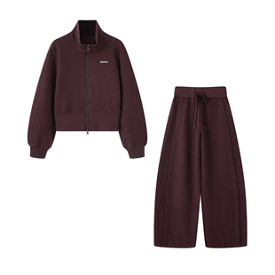 立领显瘦毛呢外套香蕉阔腿裤 秋冬新款 两件套 加厚休闲套装 艾系