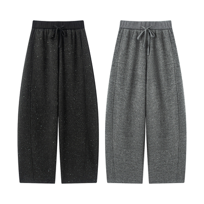 加绒加厚の2025冬季新款设计款星空亮片满天星香蕉弯刀休闲长裤女