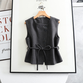 灰色老钱风毛呢马甲女外穿无袖 上衣2025春秋小个子设计感背心外套