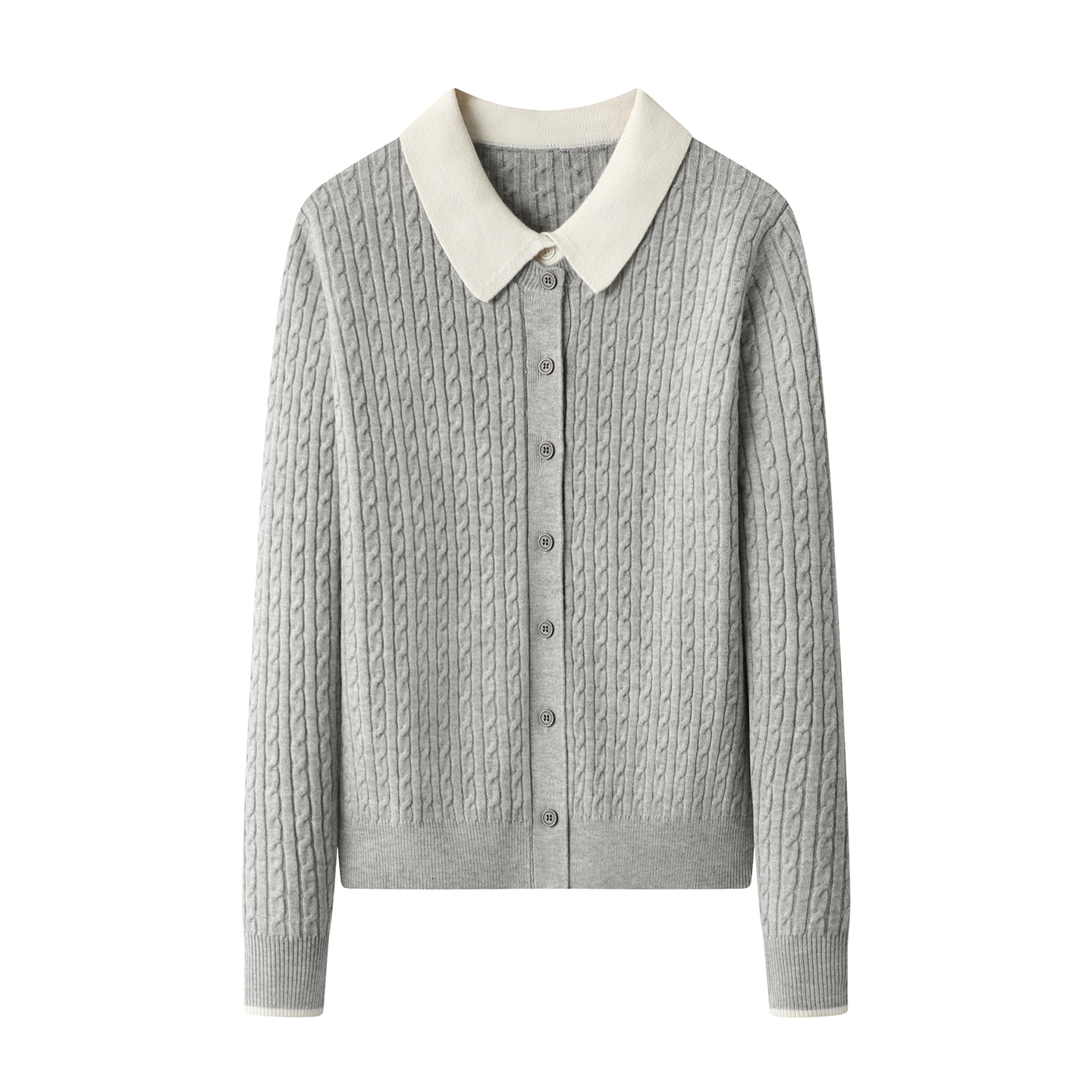 伊系の2025秋冬新款撞色翻领假两件毛衣气质显瘦百搭灰色针织开衫