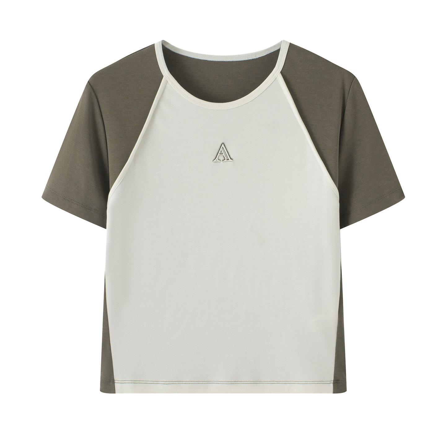 鸟+の2025夏设计感小众时尚百搭撞色休闲拼接插肩袖圆领短袖T恤女