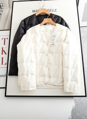 麦系の2025秋冬新款气质V领轻薄菱格羽绒服洋气百搭保暖羽绒外套