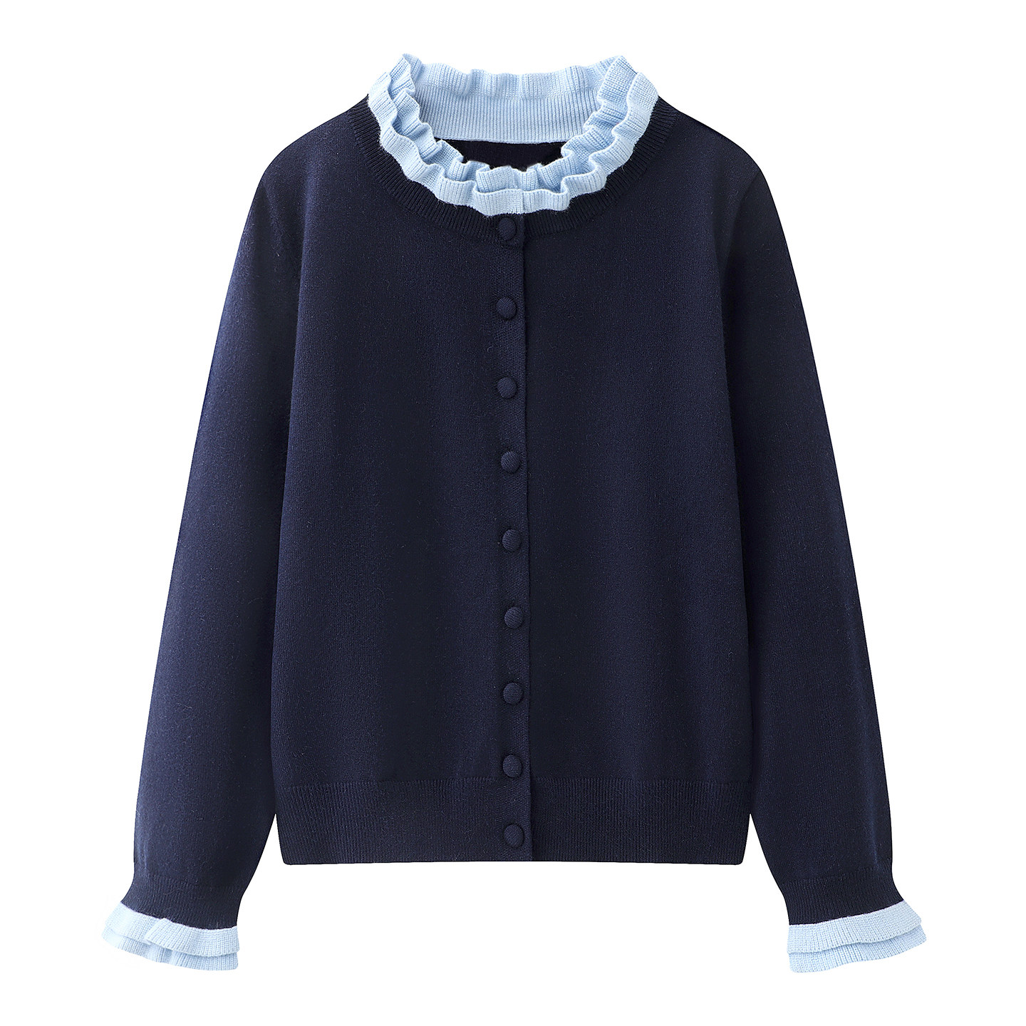 小香风木耳边针织开衫女2026春季新款撞色假两件气质显瘦毛衣外套,女装/女士精品,毛针织衫,淘宝优惠券,粉丝福利购,淘宝优惠卷