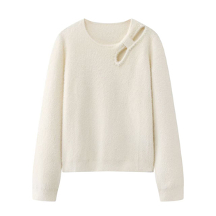 内搭针织衫 新款 毛毛上衣 米白色仿貂毛镂空毛衣女2025秋冬季 阔系