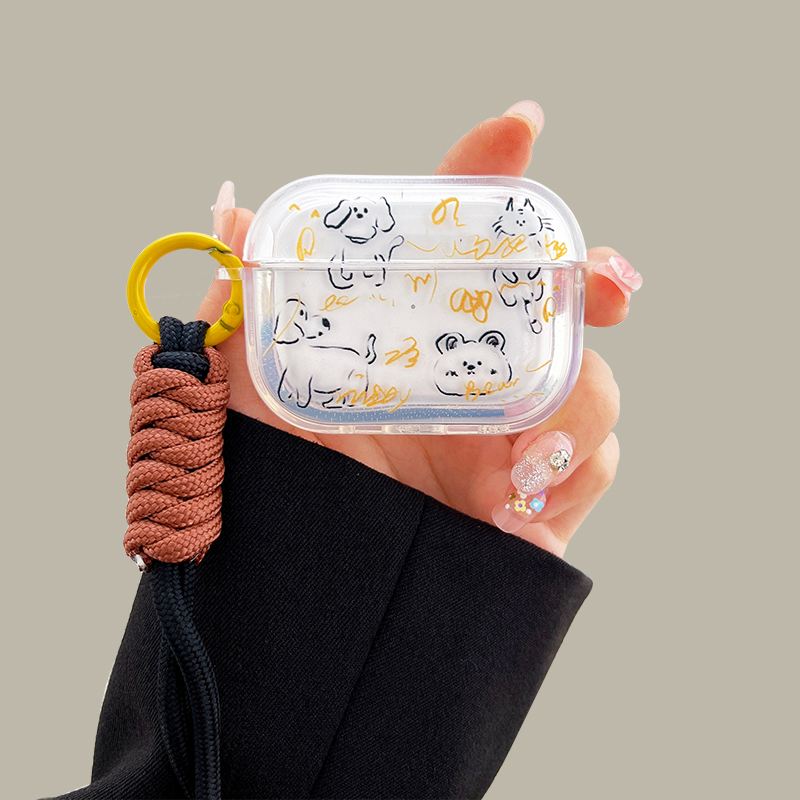 手绘卡通宠物猫狗airpodspro2保护套适用苹果蓝牙耳机壳2代透明3代硅胶pro卡通可爱4代套全包防摔新款小众绳1