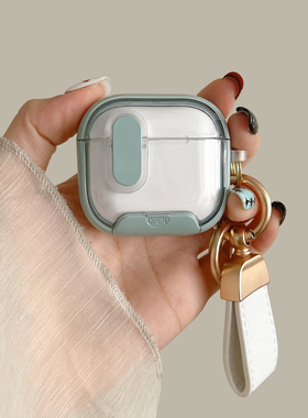 适用airpods4代保护套苹果蓝牙耳机壳绿色磁吸开盖锁扣pro3自带手机支架airpodspro第二代保护壳防摔新款硬壳