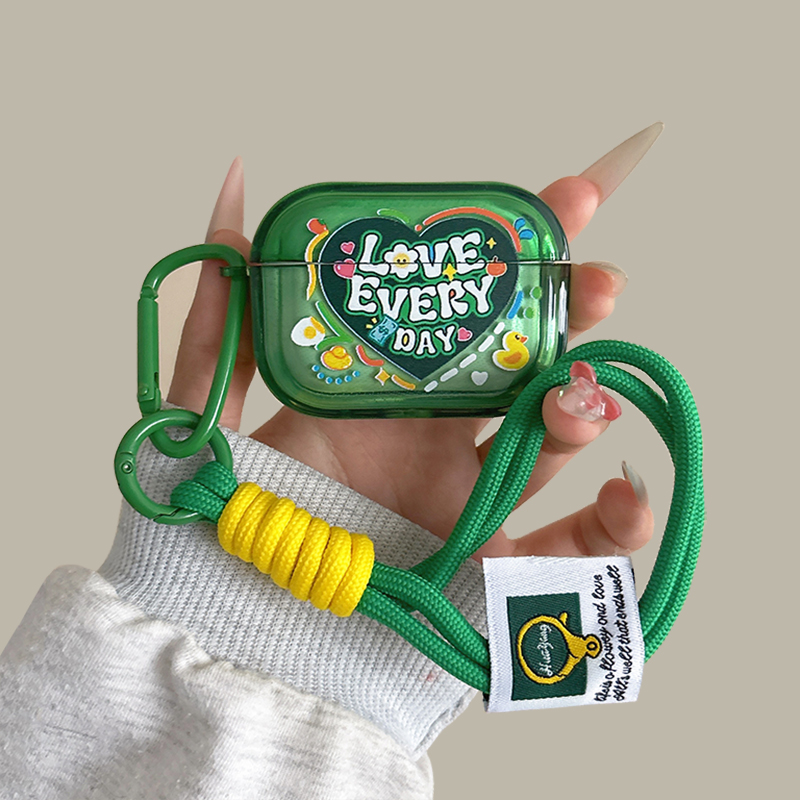 绿爱心英文airpods4保护套