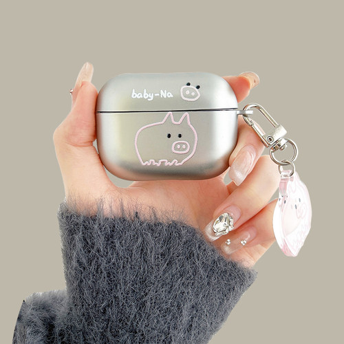粉色小猪airpodspro3保护套适用苹果蓝牙耳机壳2代磨砂电镀3代硅胶pro2卡通可爱女生4代套全包防摔新款萌系软