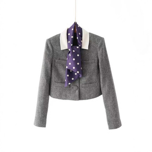 【商场同款】25秋冬新品灰混色可拆卸丝巾人字纹绵羊毛外套