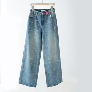 厂单 2025春季 新品 阔腿牛仔裤 元 水洗100棉莼手工钉珠时尚 女