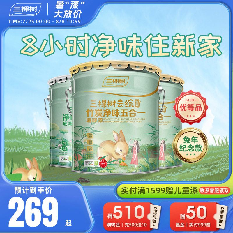 三棵树云绘竹炭净味五合一乳胶漆室内家用自刷油漆白色乳胶漆面漆属于什么档次？