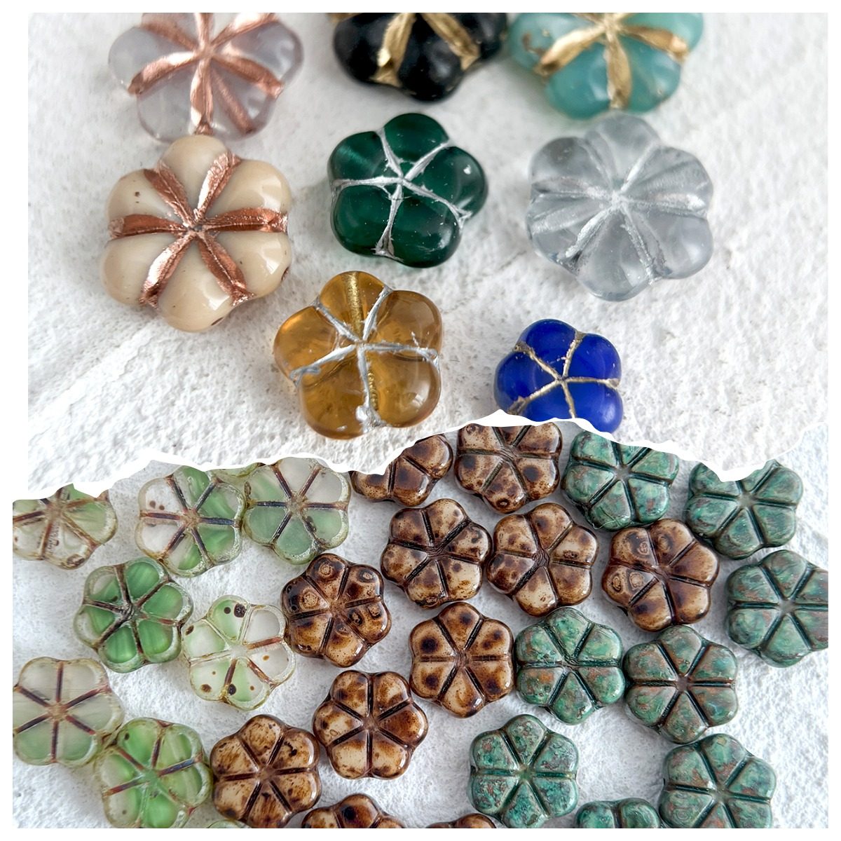 玻璃珠直孔珠胖花平切面花一粒沙