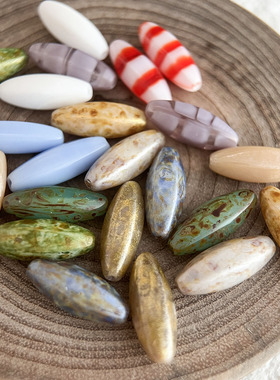 捷克珠玻璃珠六棱长橄榄珠1个DIY手工饰品材料配件散珠串珠手作