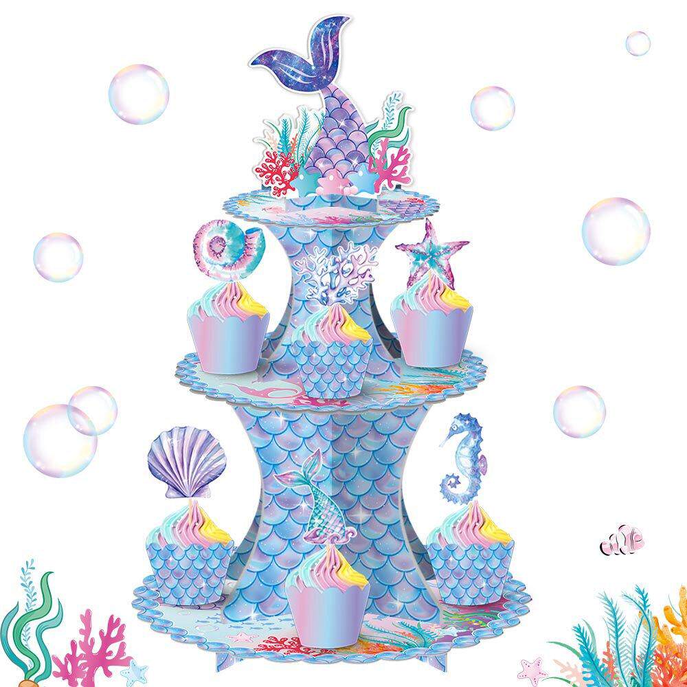 美人鱼海洋主题生日派对装饰蛋糕架甜品台布置立体摆台装饰