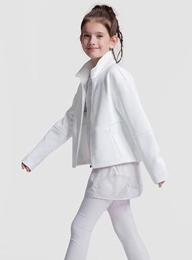 秋冬新款大中小女孩儿童宽松拉链外套瑜伽服户外休闲运动健身白色