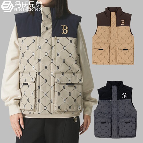 MLB羽绒服马甲保暖时尚情侣老花
