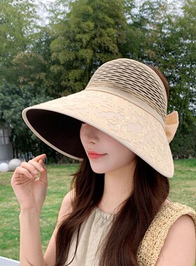 春夏季户外出行旅游帽子女款遮阳半空顶大檐帽网格透气防晒太阳帽