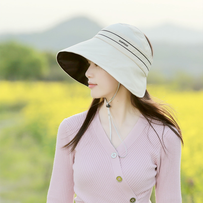 日系黑胶空顶帽可折叠女夏遮阳韩版时尚百搭沙滩防晒帽休闲太阳帽