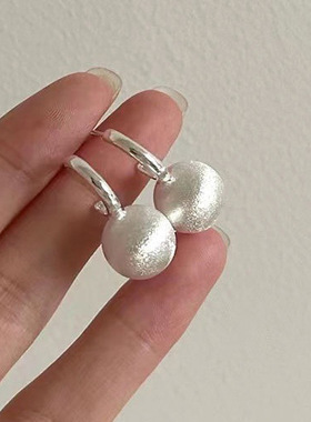 拉丝球形s925银耳环女耳钉ins小众设计冷淡风轻奢耳饰网红款批发
