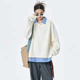 2025秋季男女休闲宽松格子翻领假两件卫衣WY25715-特P42，女装卫衣/绒衫，星座418-2