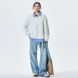 2025秋季男女休闲宽松格子翻领假两件卫衣WY25715-特P42，女装卫衣/绒衫，星座418-2