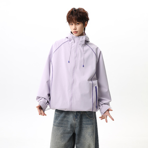 2026春季新款撞色辑明线连帽冲锋衣夹克男女情侣夹克JK269712-P68，男装夹克，星座418-2