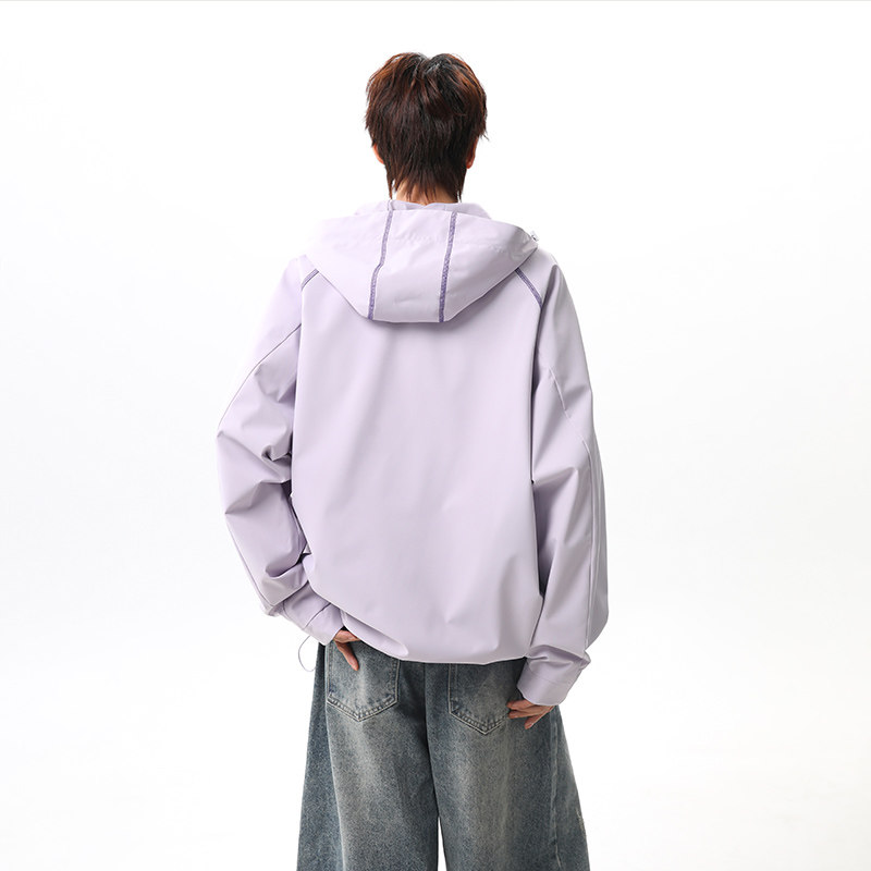 2026春季新款撞色辑明线连帽冲锋衣夹克男女情侣夹克JK269712-P68,男装夹克,星座418-2