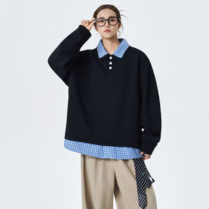 2025秋季男女休闲宽松格子翻领假两件卫衣 WY25715-特P42,女装卫衣/绒衫,星座418-2