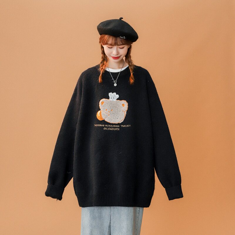 2023 Autumn/Winter Lazy Wind Towel Embroidered Pullover Knitwear Cute Couple Loose Sweater MY075-P60_voghion.com
