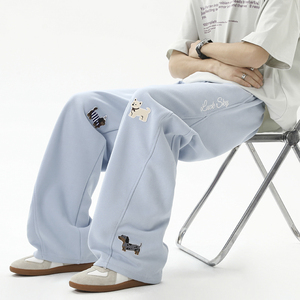 现货2026春季高品质趣味腊肠狗刺绣弯刀阔腿休闲裤 K2507-特P50，男装休闲裤，星座418-2
